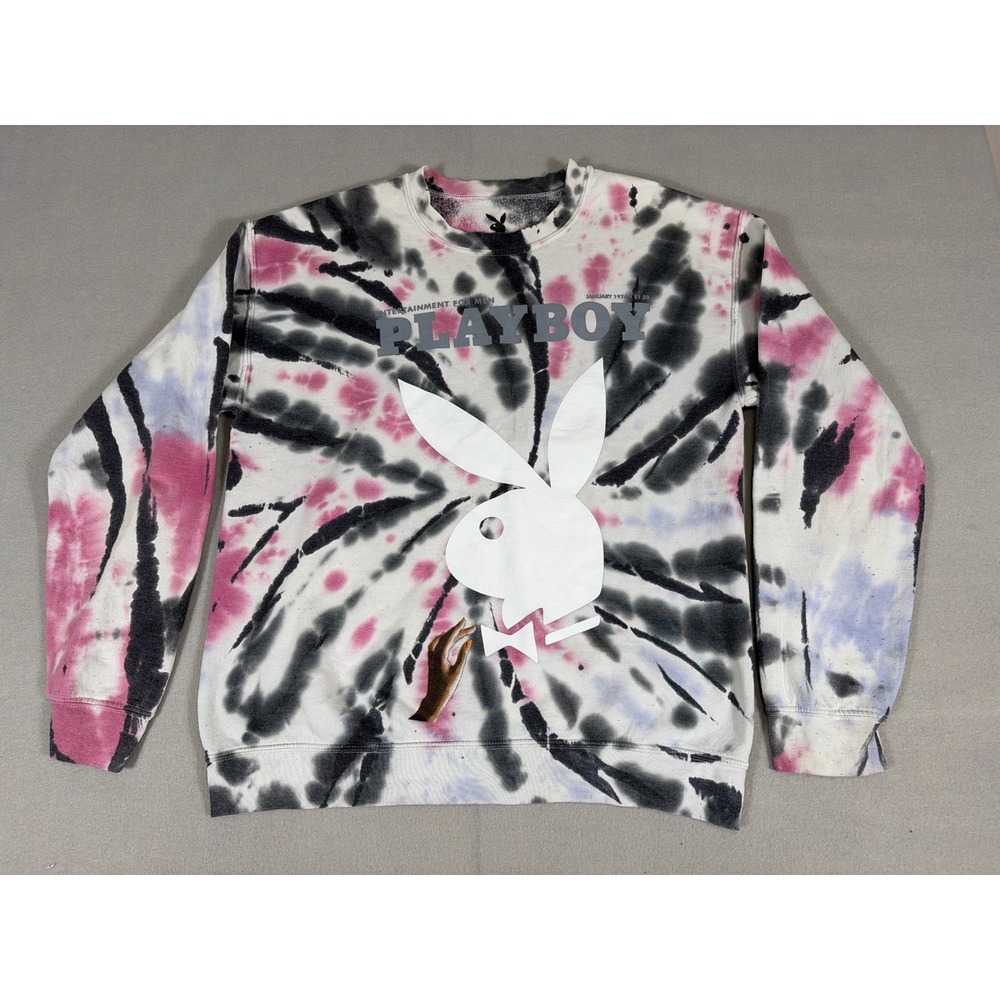 Playboy Tie‎ Dye Crewneck Sweatshirt Pink Black White Rabbit Logo Small 2021